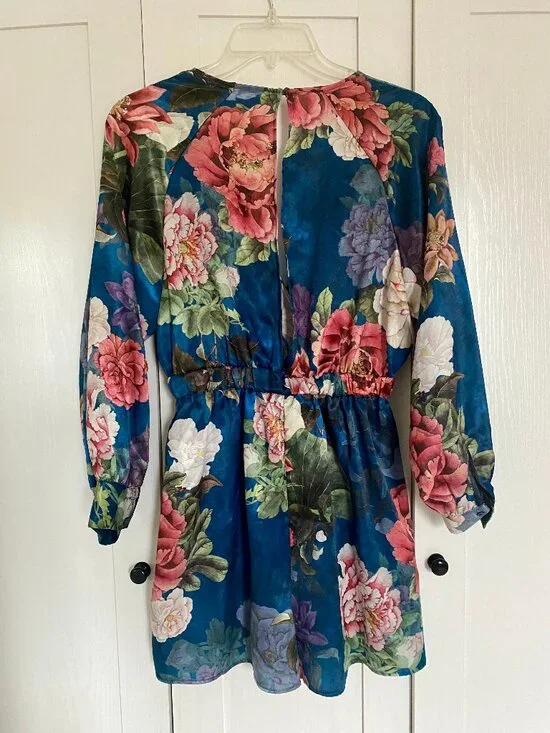 Zara Blue Floral Puff Sleeve Romper Sz S - Picture 5 of 6